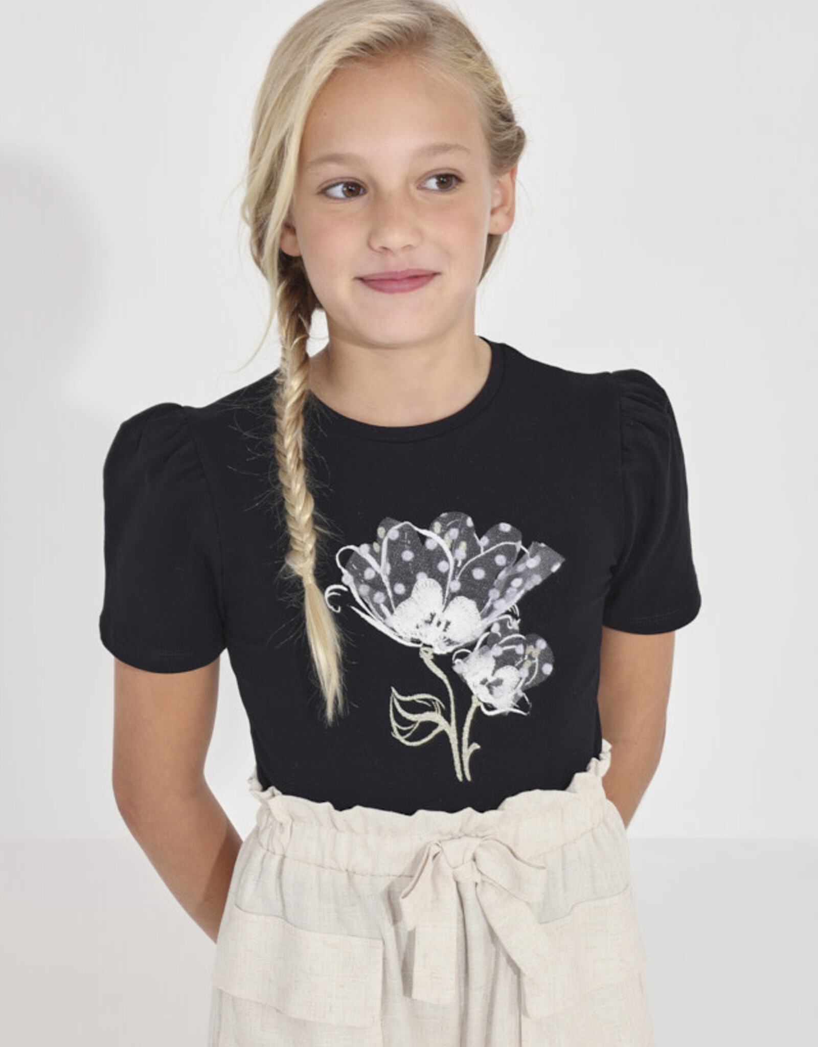 Mayoral Black Flower T-Shirt Tween