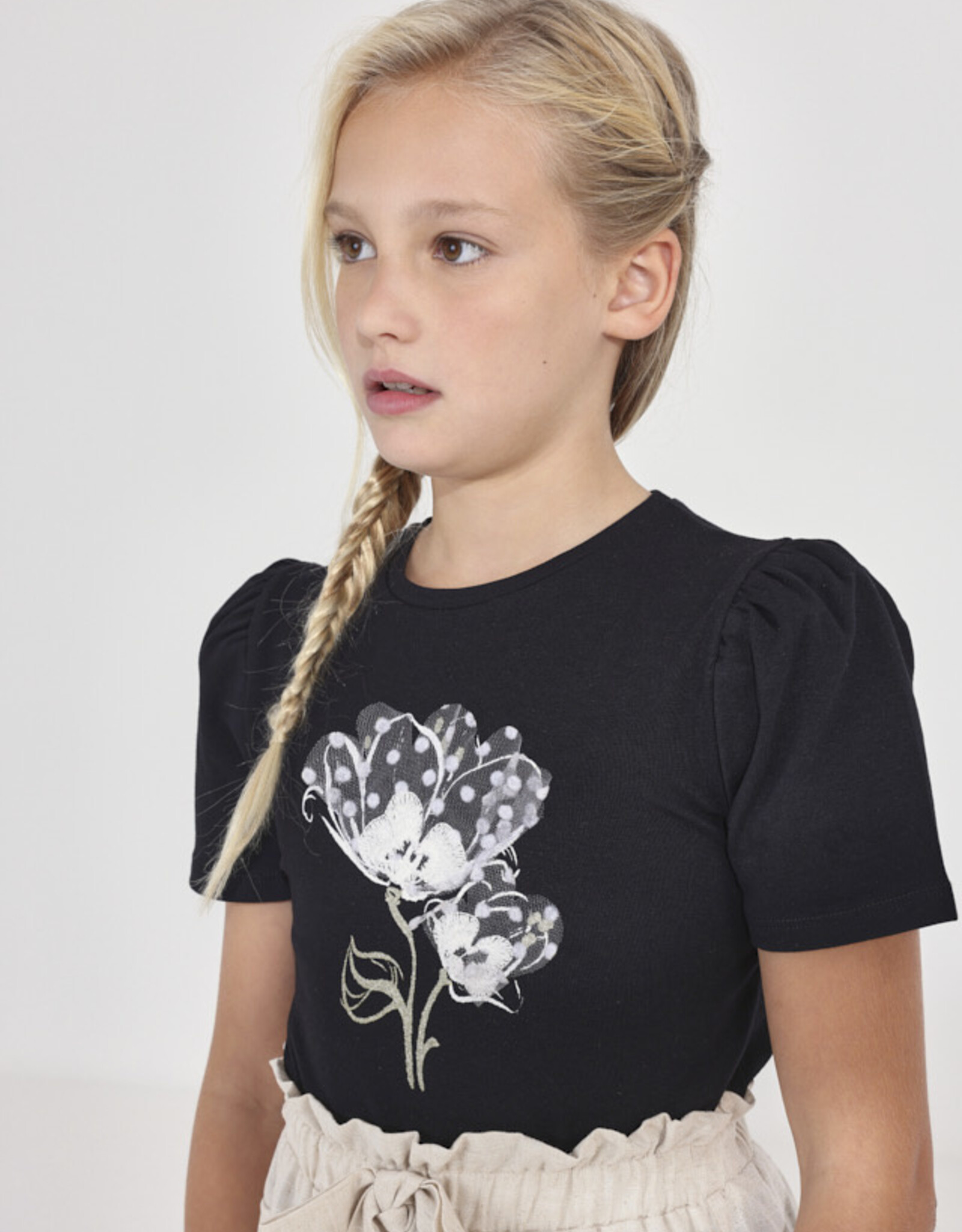 Mayoral Black Flower T-Shirt Tween