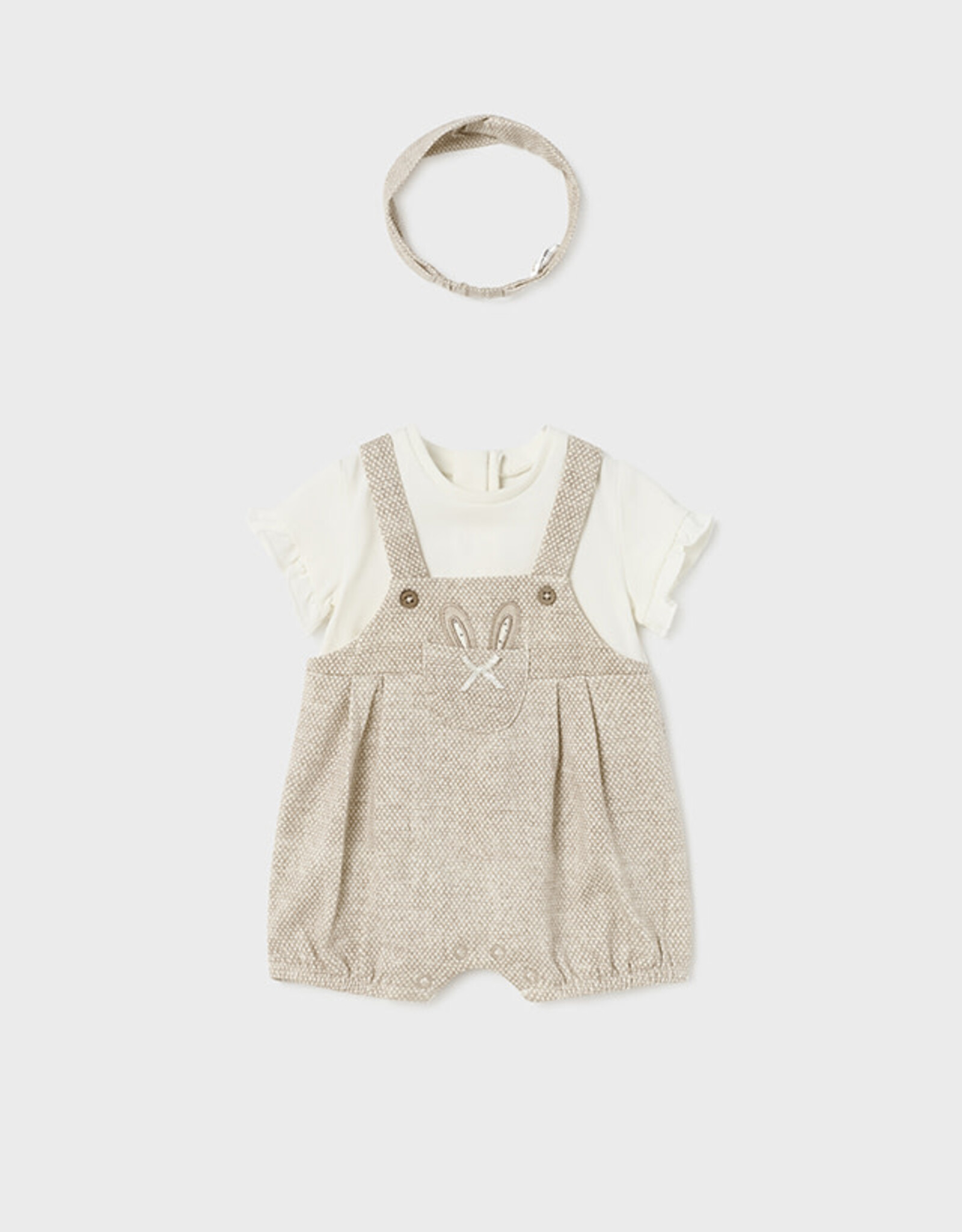 Mayoral Beige Short Bodysuit w/Headband