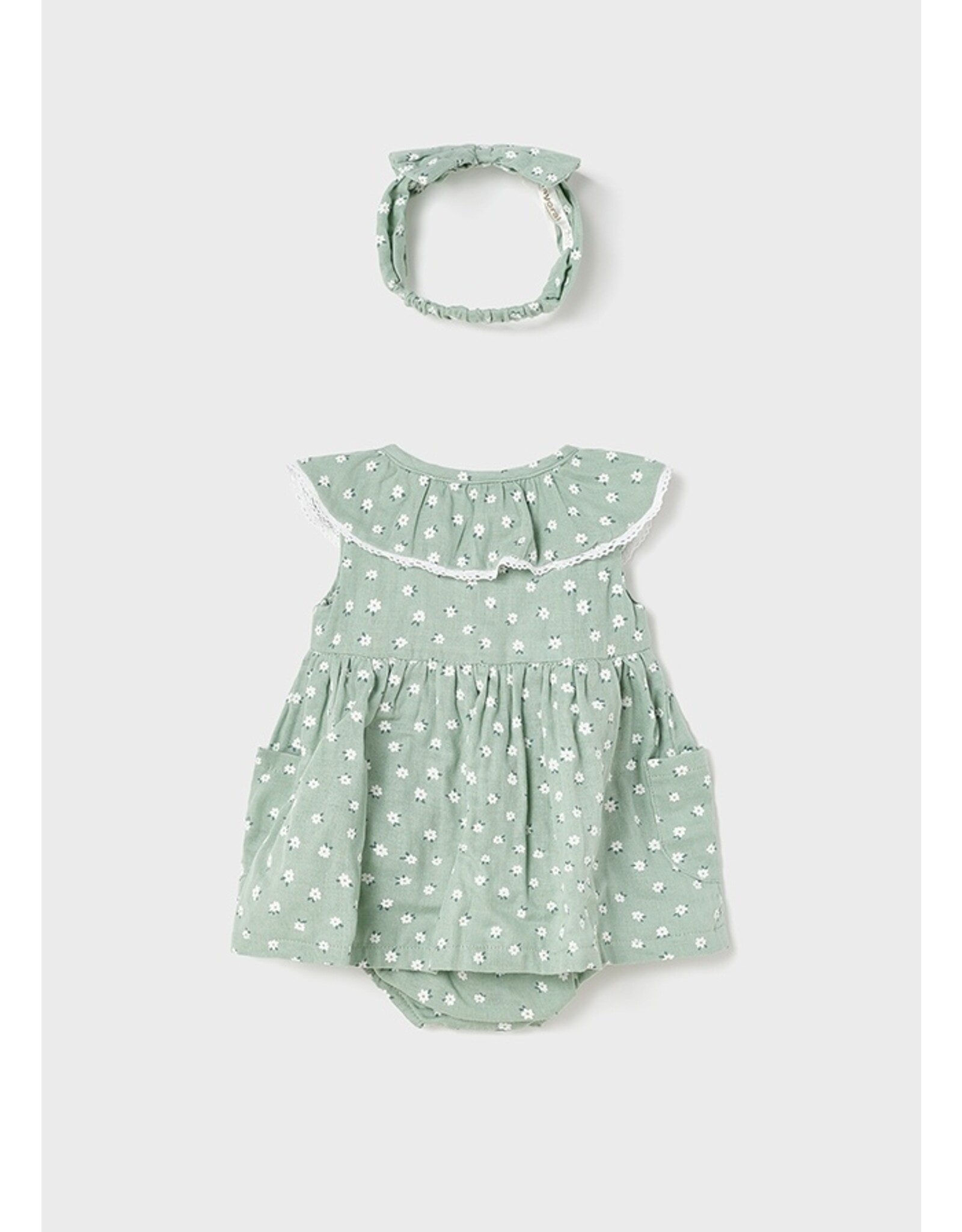 Mayoral Aqua Green Floral Dress w/Headband