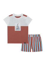 Deux Par Deux Stripe Blue Brown Top & Short Set