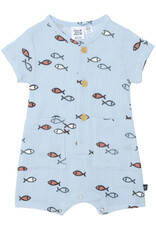 Deux Par Deux Blue Fish Muslin Romper
