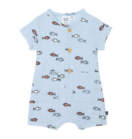 Deux Par Deux Blue Fish Muslin Romper