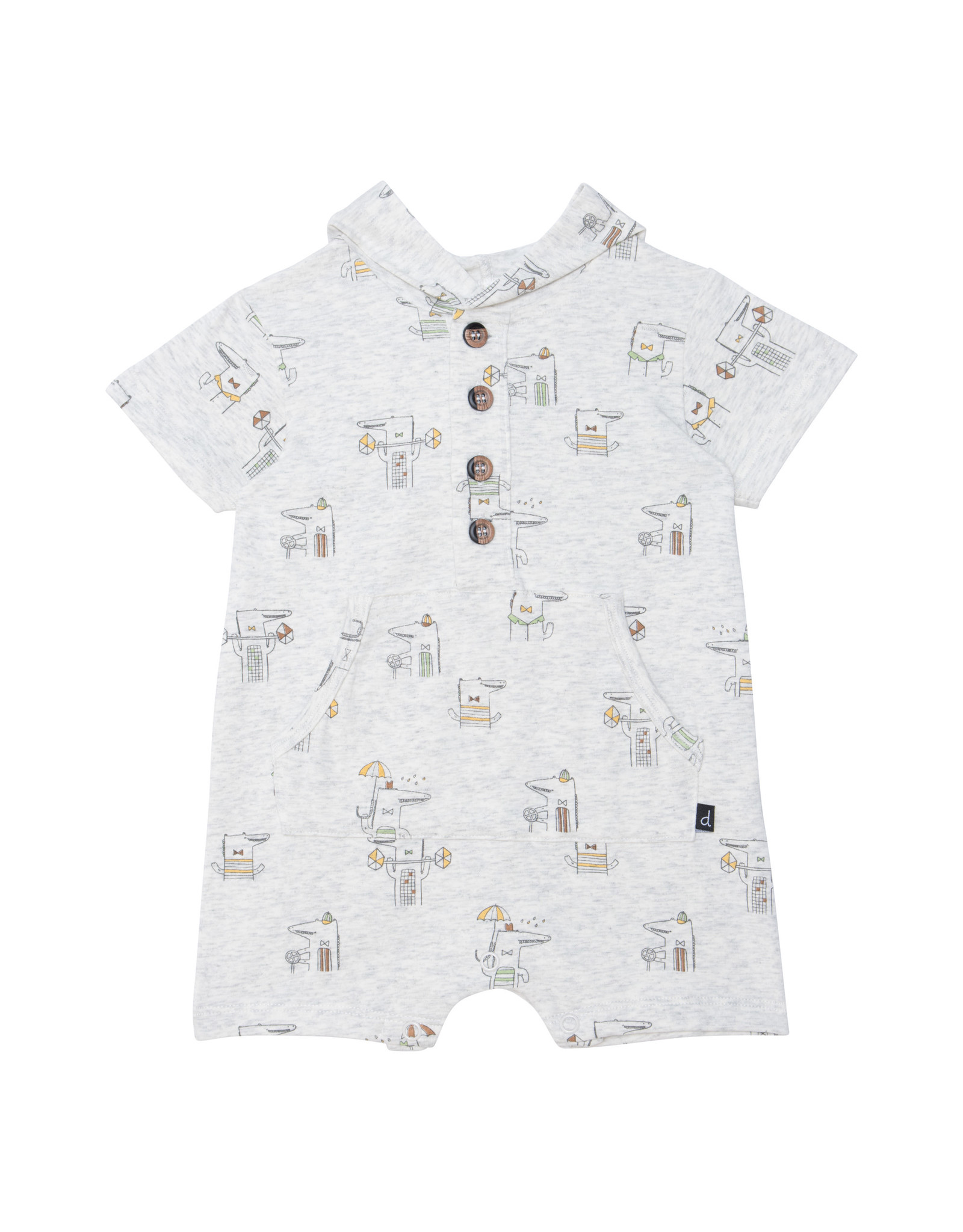 Deux Par Deux Crocodile Button Organic Romper