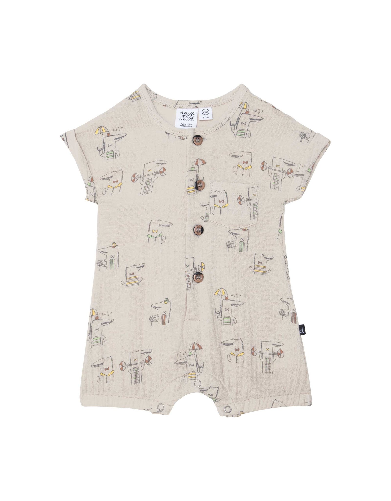 Deux Par Deux Crocodile Button Muslin Romper