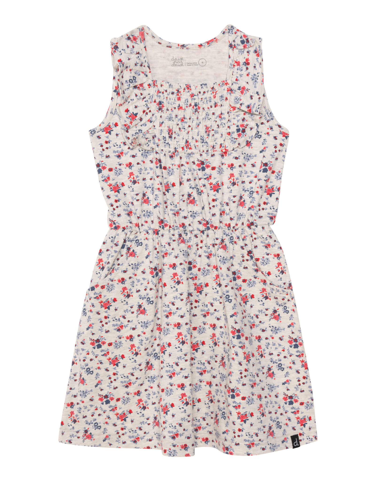 Deux Par Deux Oatmeal Flowers Sleeveless Dress w/Smocking