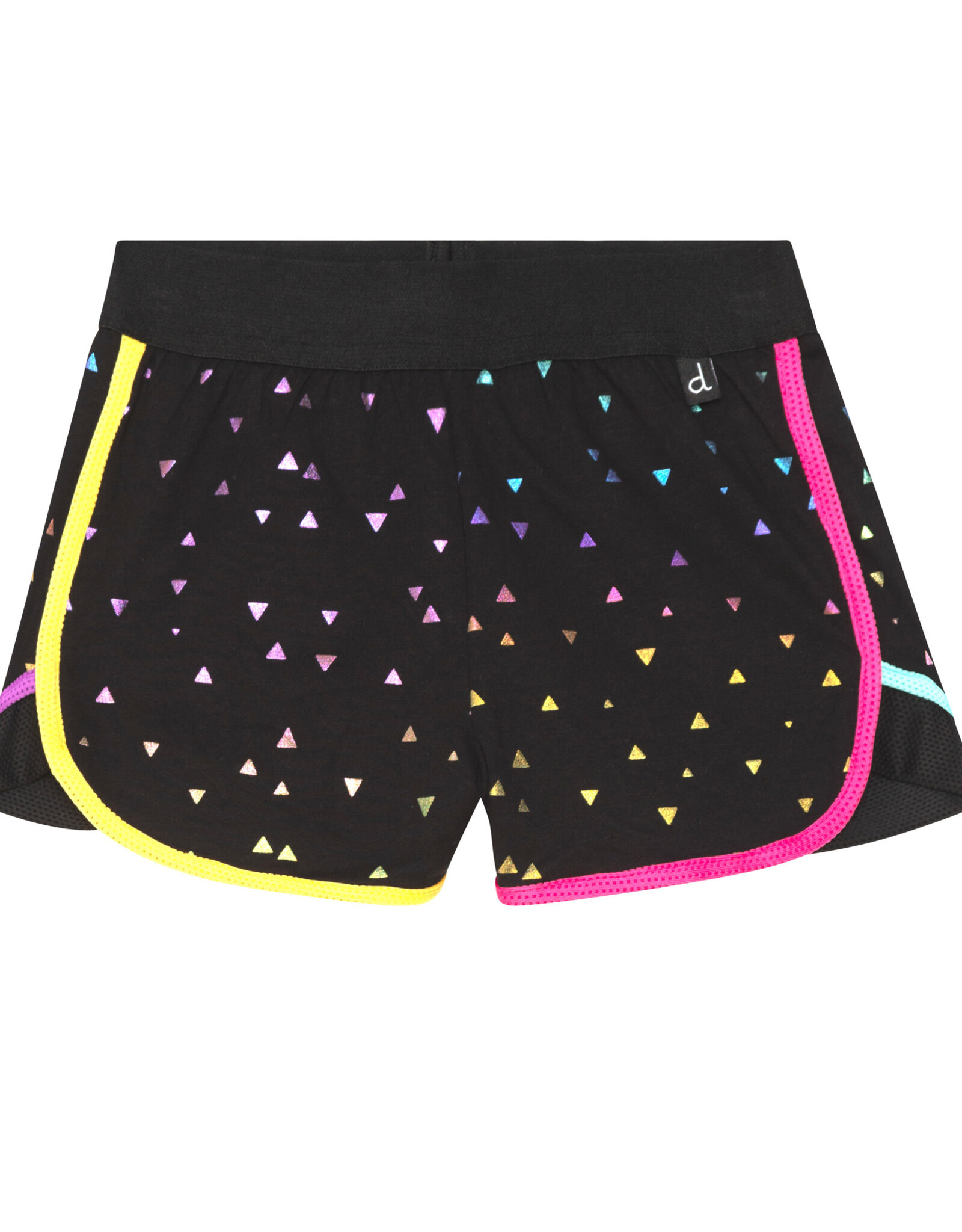 Deux Par Deux Foil Triangle Print Shorts w/Mesh Insert