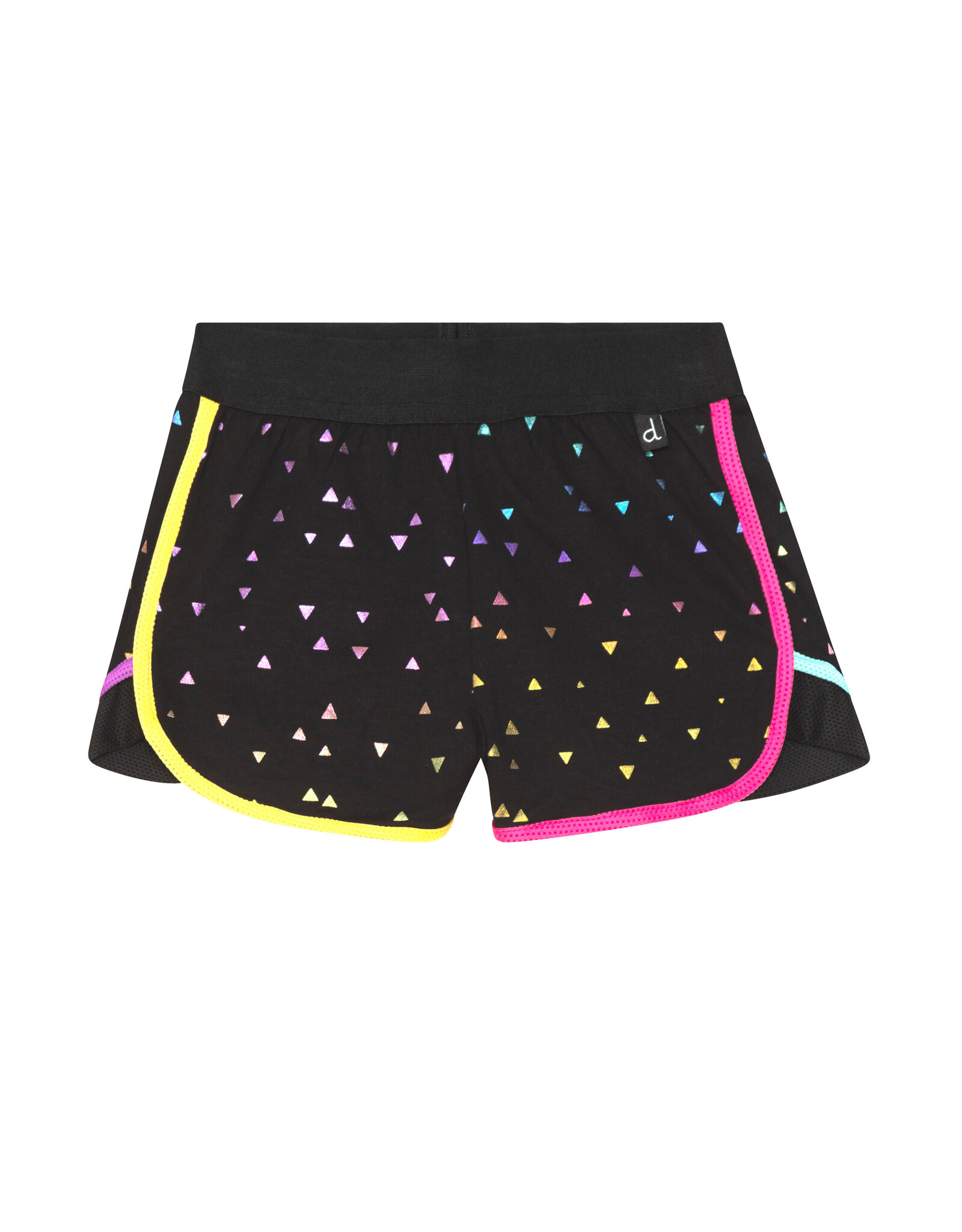 Deux Par Deux Foil Triangle Print Shorts w/Mesh Insert