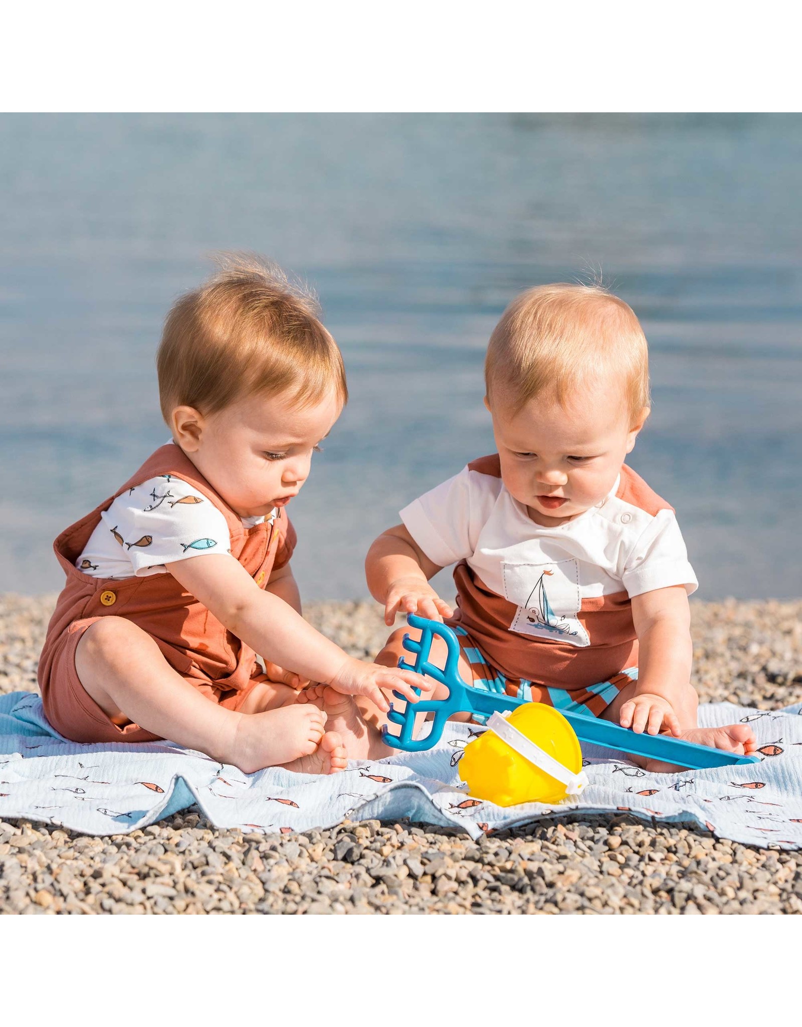 Deux Par Deux Fish Printed Onesie & Shortall Set