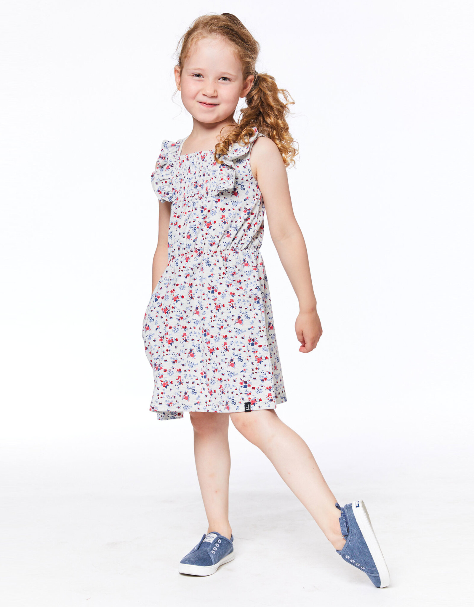 Deux Par Deux Oatmeal Flowers Sleeveless Dress w/Smocking