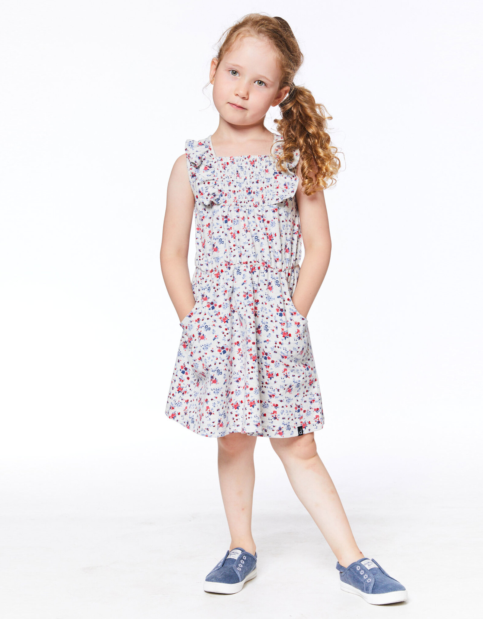 Deux Par Deux Oatmeal Flowers Sleeveless Dress w/Smocking