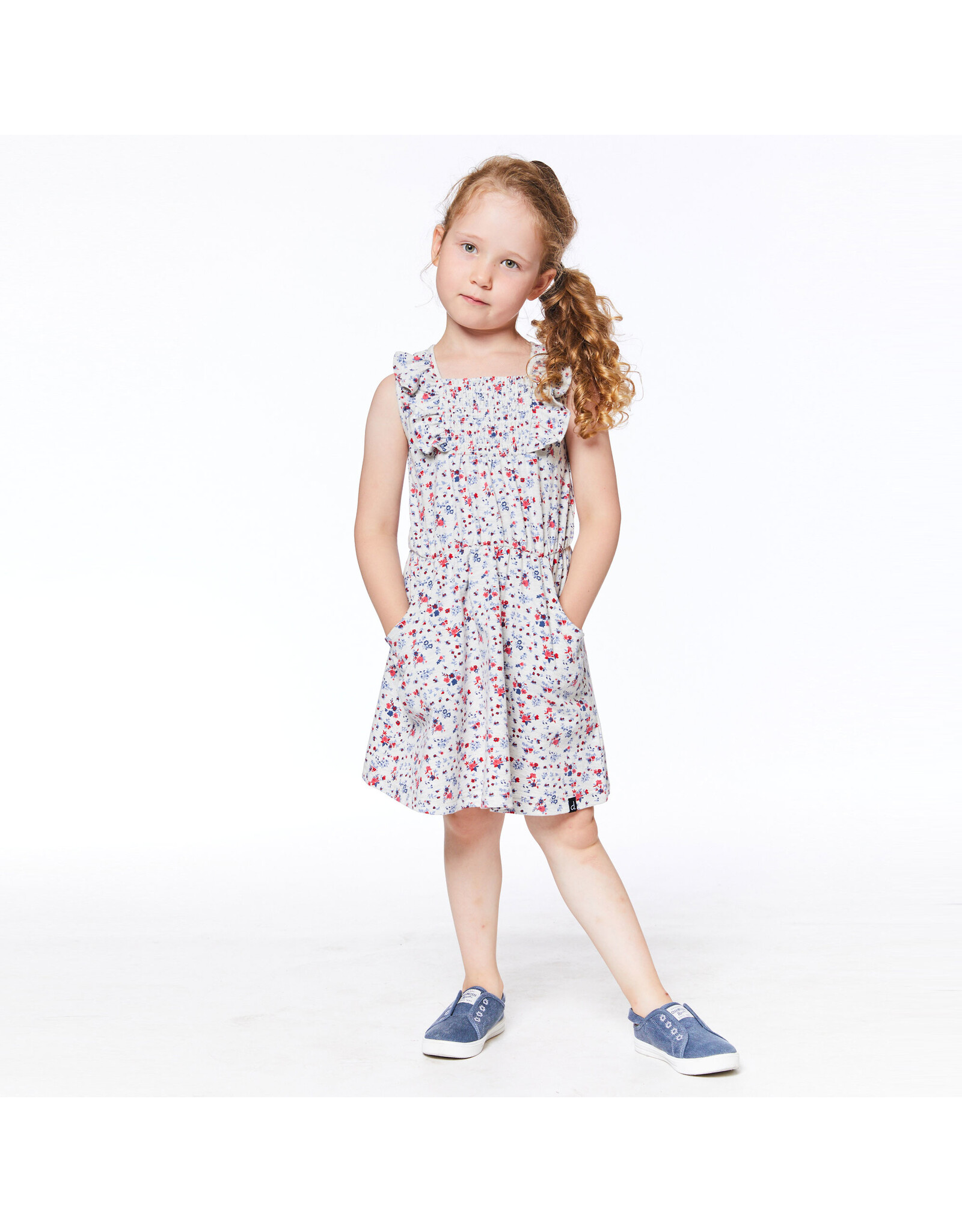 Deux Par Deux Oatmeal Flowers Sleeveless Dress w/Smocking