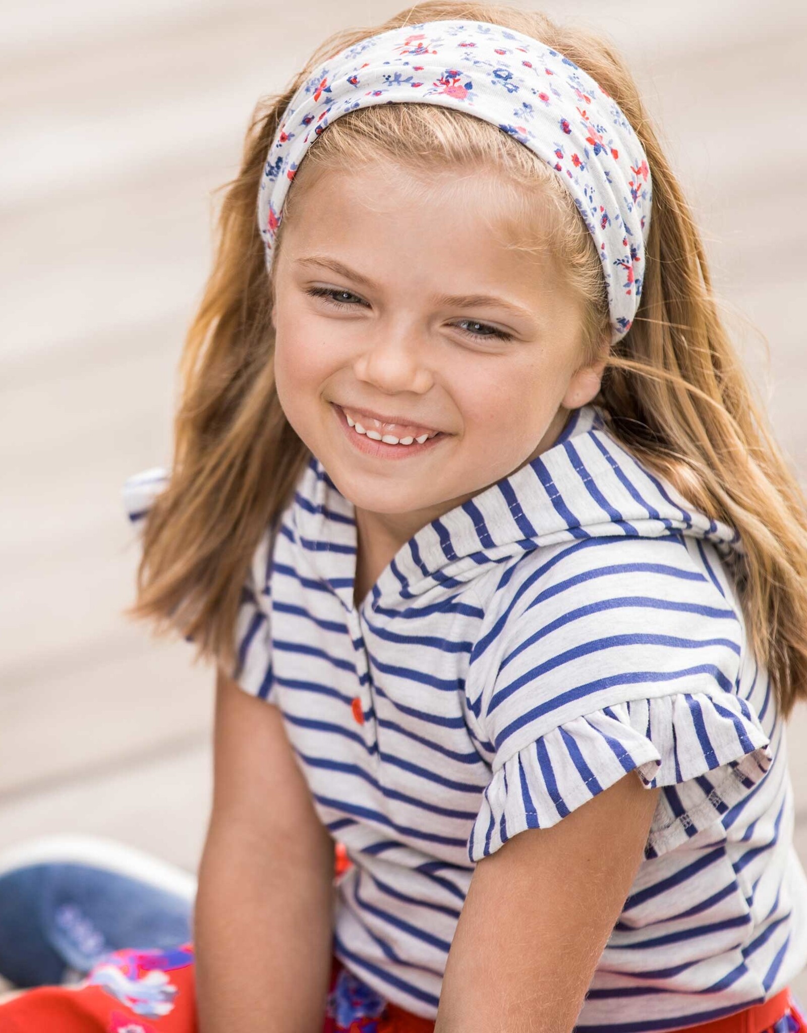 Deux Par Deux Oatmeal Flowers Print Headband