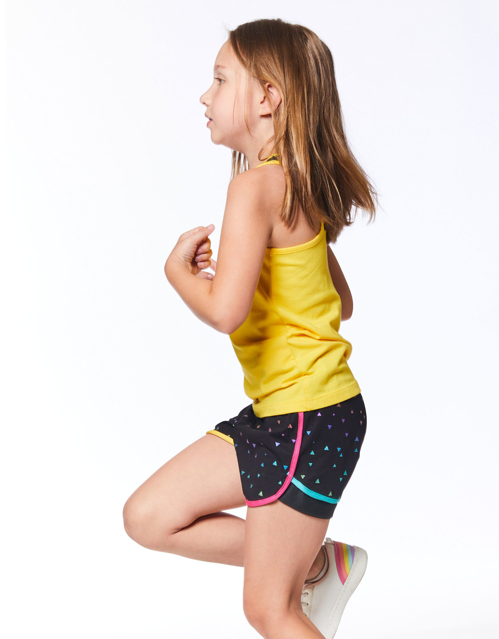 Deux Par Deux Foil Triangle Print Shorts w/Mesh Insert