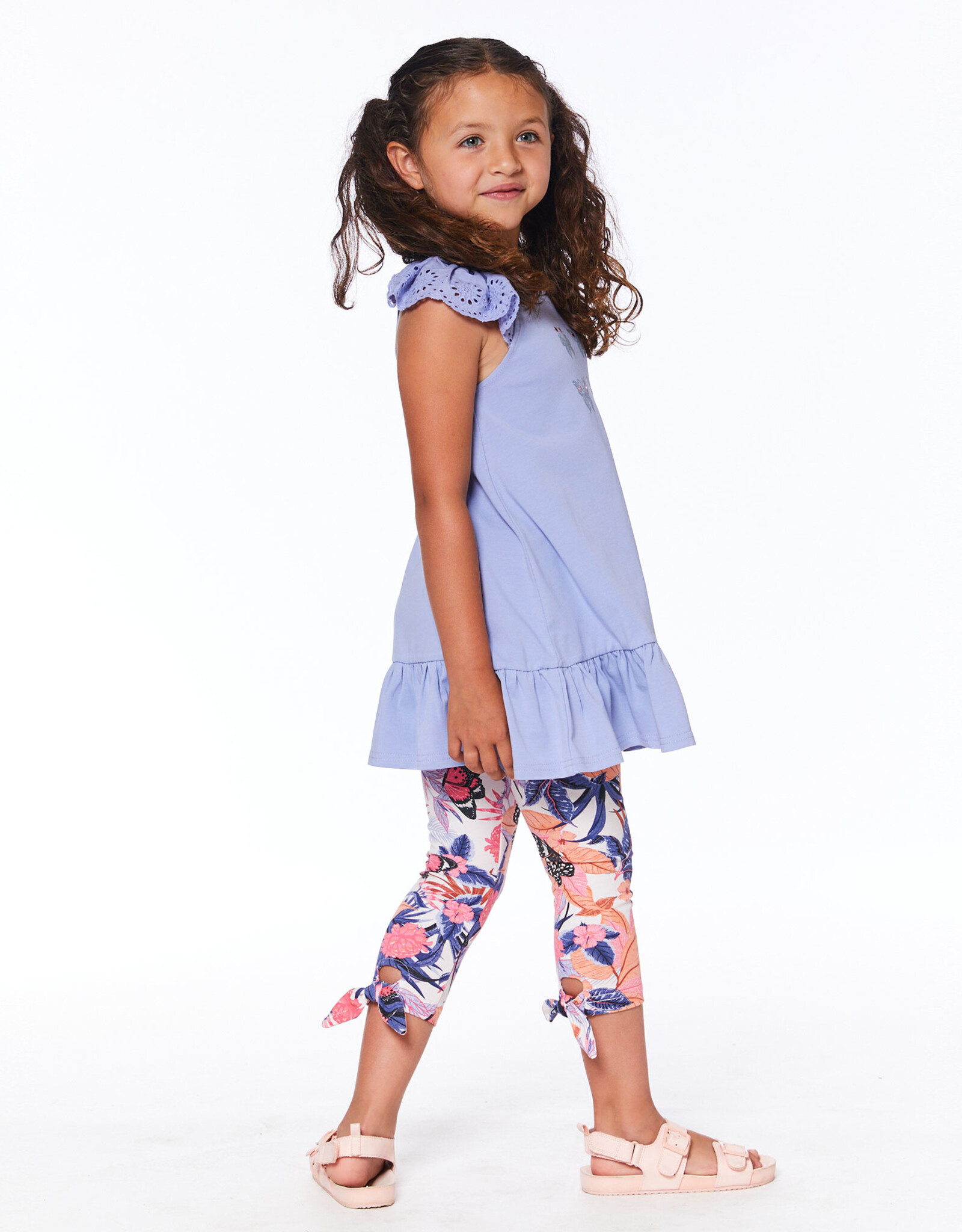 Deux Par Deux Flower Butterfly Legging w/Knotted Hem
