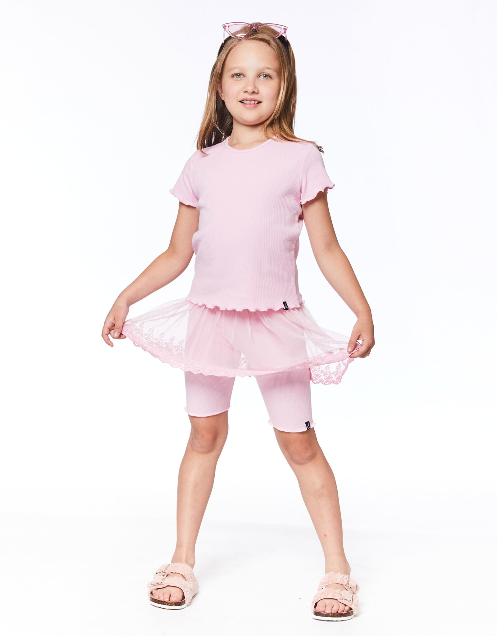 Deux Par Deux Cameo Pink Lace Skirt w/Biker Short