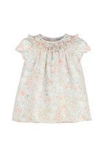 Casero Peach Floral Smock Dress