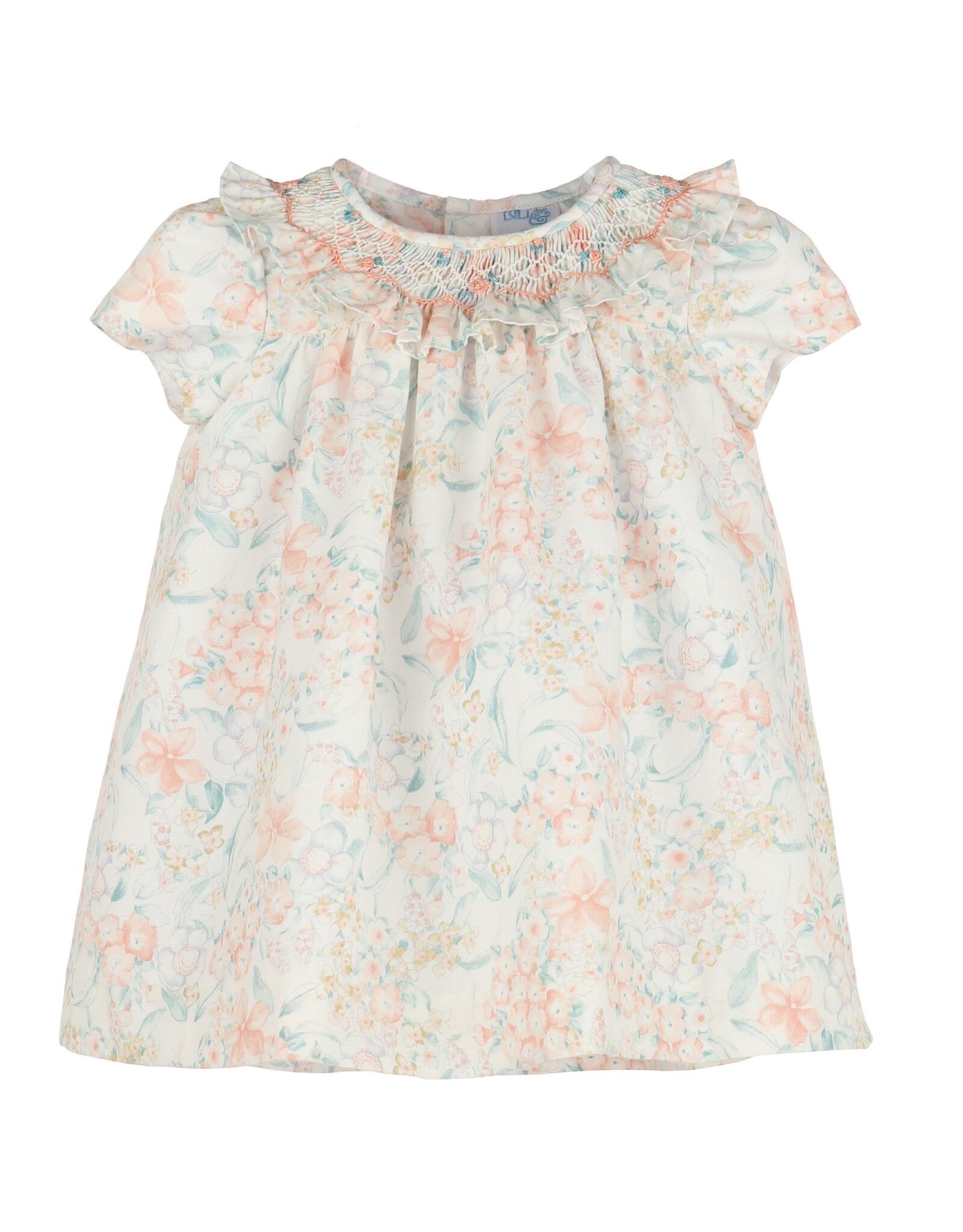 Casero Peach Floral Smock Dress