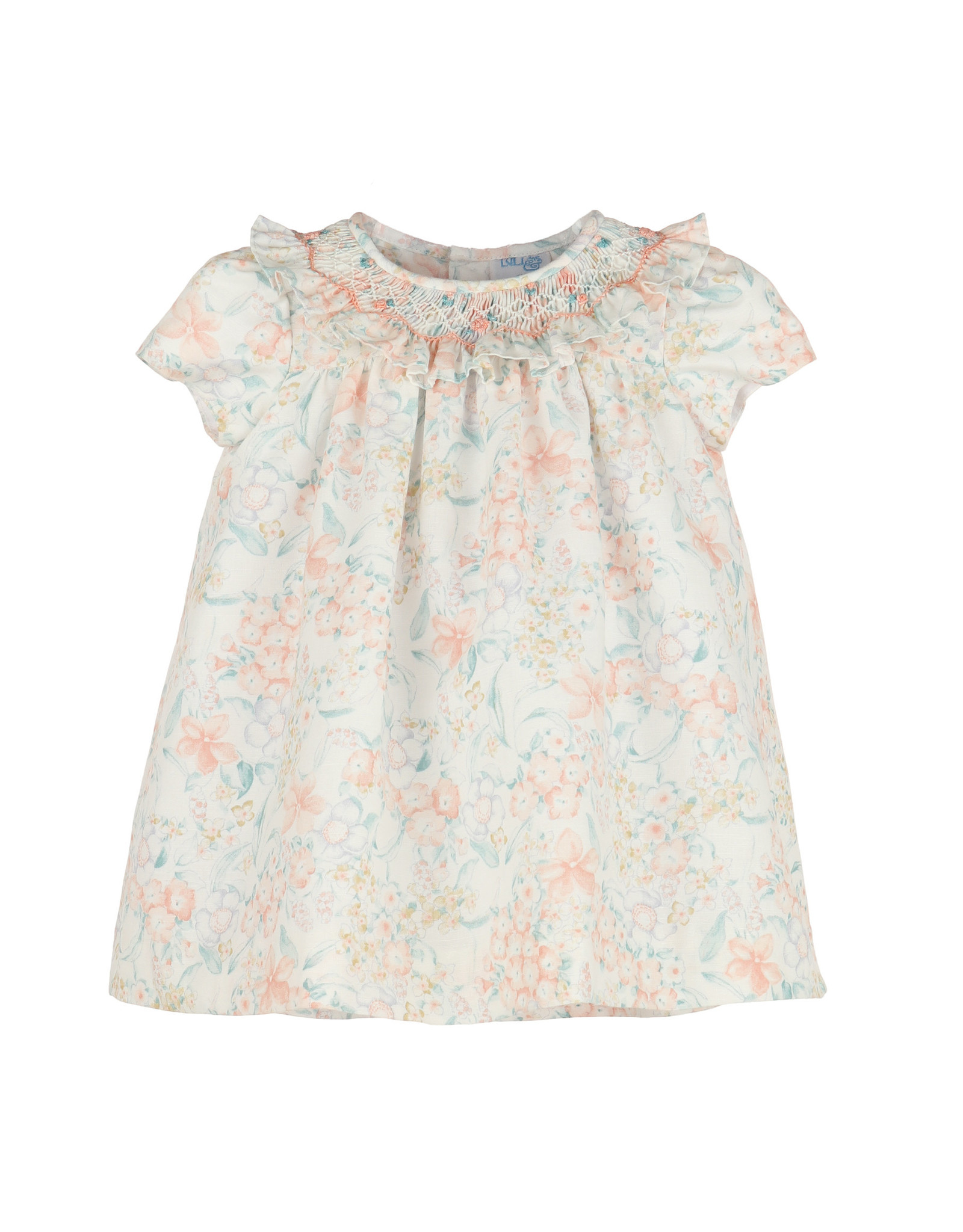 Casero Peach Floral Smock Dress