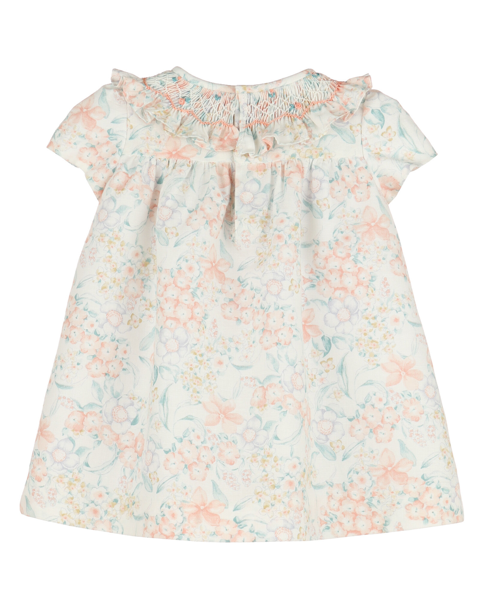 Casero Peach Floral Smock Dress