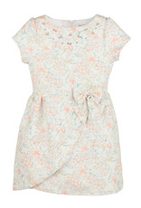 Casero Peach Floral Embroidered Dress