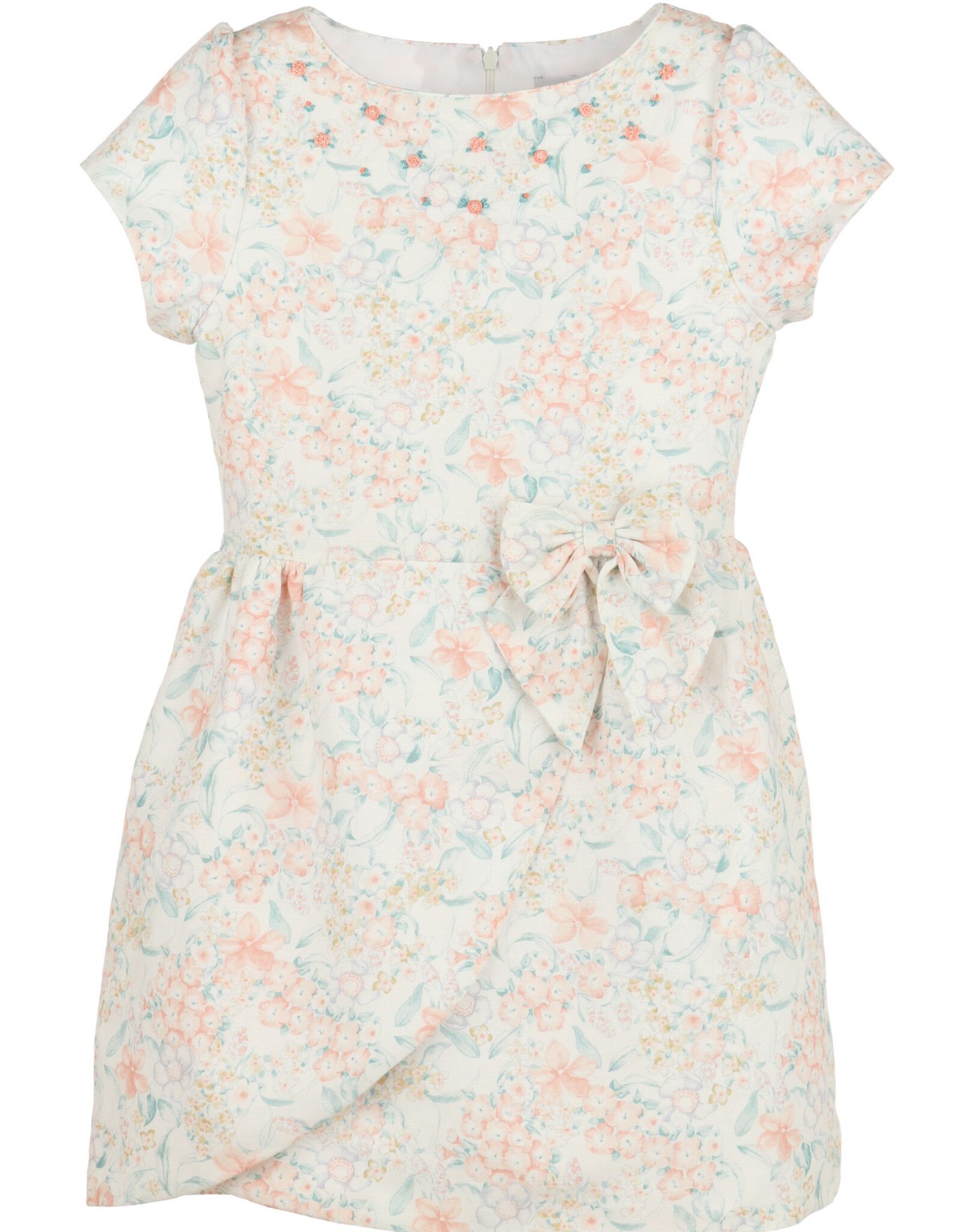 Casero Peach Floral Embroidered Dress