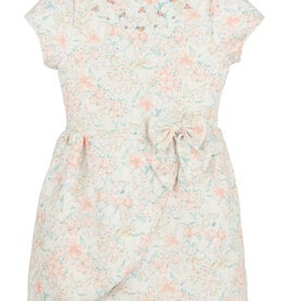 Casero Peach Floral Embroidered Dress