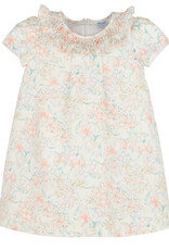 Casero Peach Floral Smock A-Line Dress