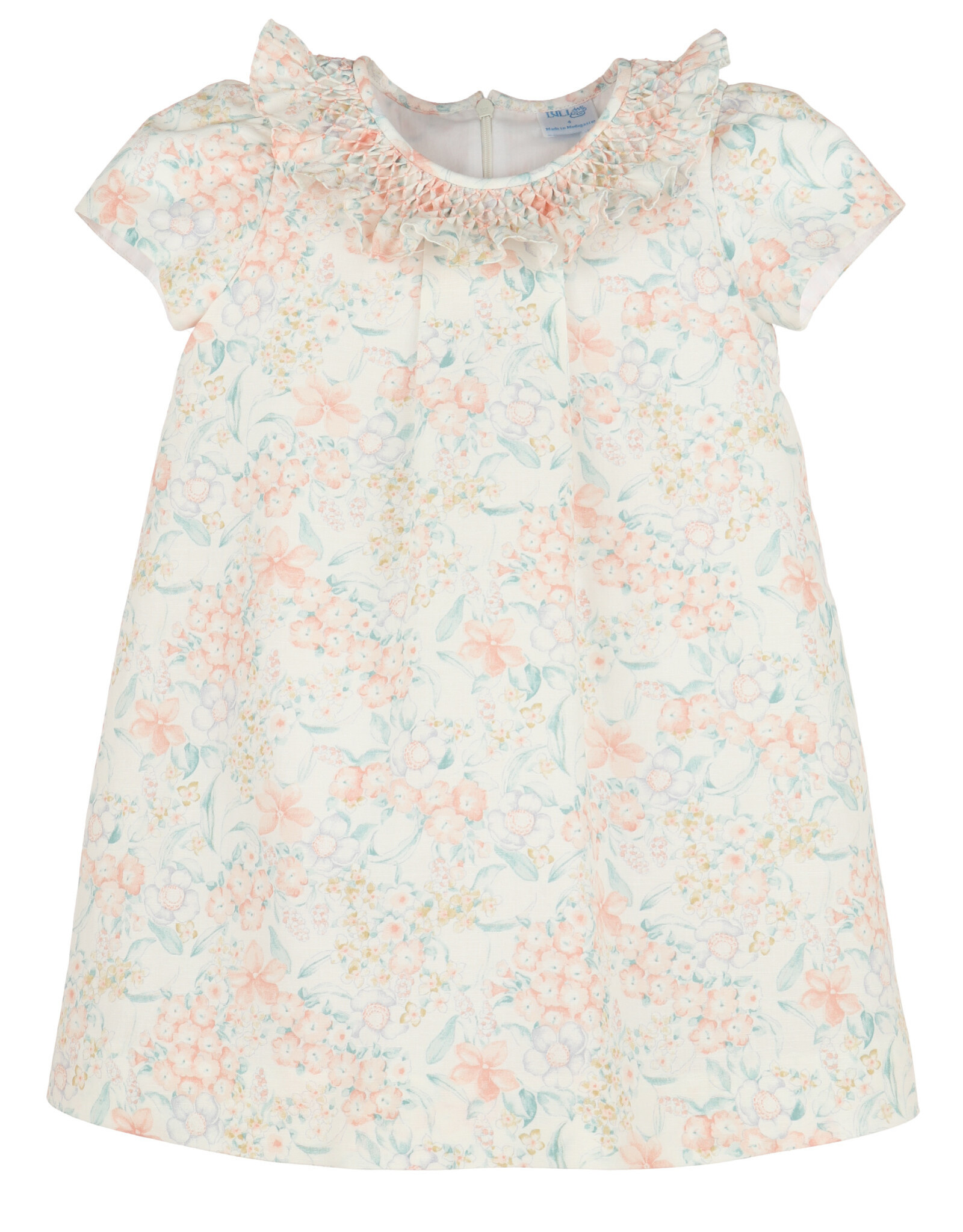 Casero Peach Floral Smock A-Line Dress