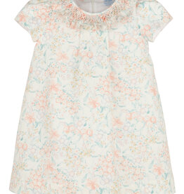 Casero Peach Floral Smock A-Line Dress