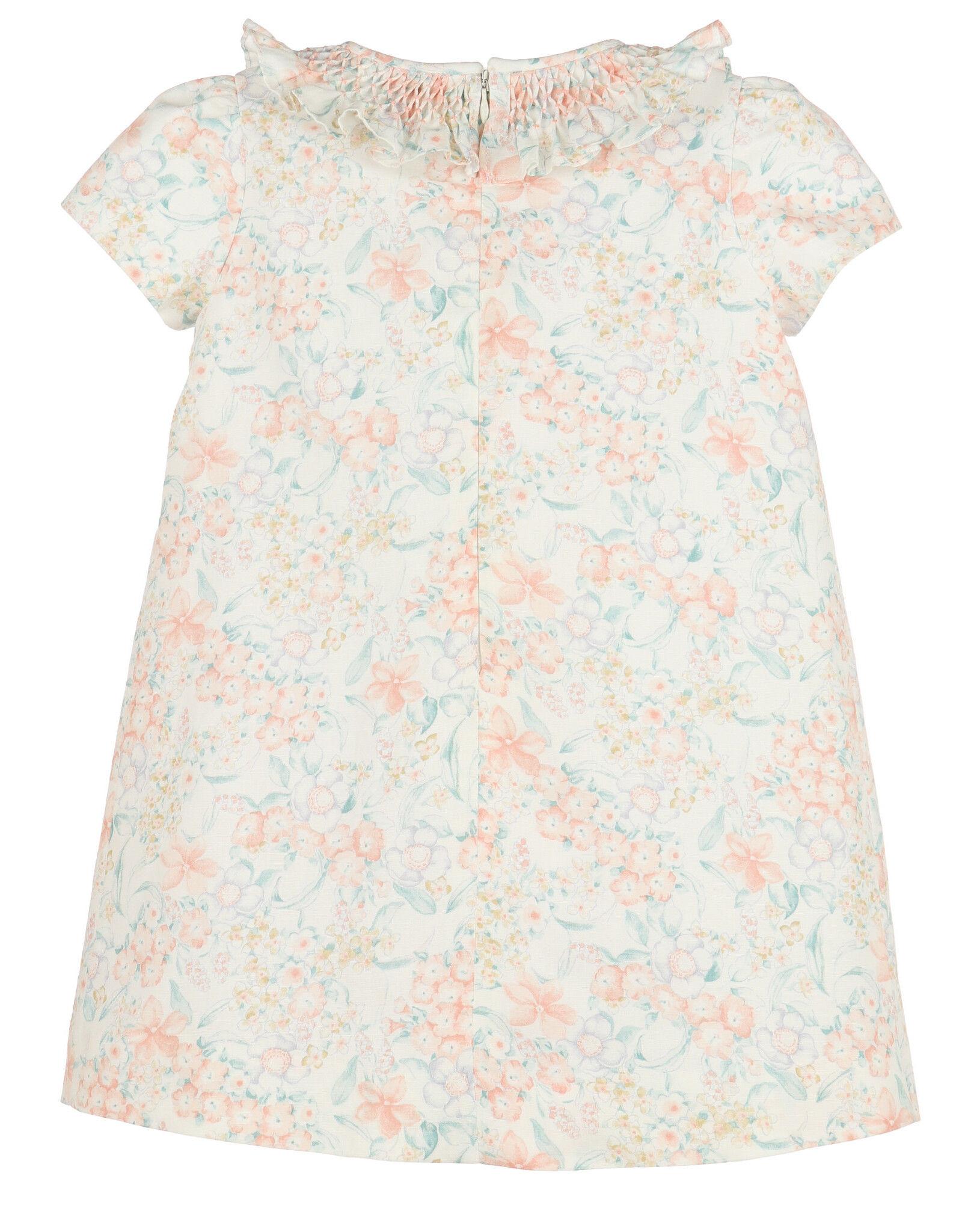 Casero Peach Floral Smock A-Line Dress