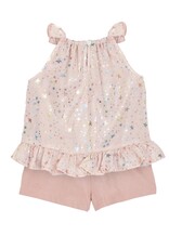 Isobella & Chloe Summer Sparkle Chiffon Top and Knit Short 2PC Set