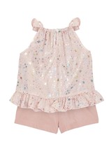 Summer Sparkle Chiffon Top and Knit Short 2PC Set