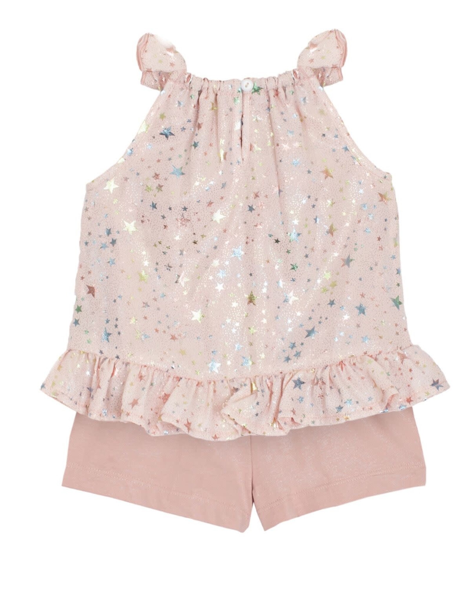 Isobella & Chloe Summer Sparkle Chiffon Top and Knit Short 2PC Set