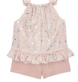 Isobella & Chloe Summer Sparkle Chiffon Top and Knit Short 2PC Set