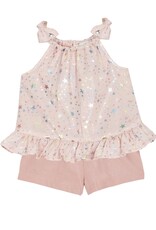Isobella & Chloe Summer Sparkle Chiffon Top and Knit Short 2PC Set