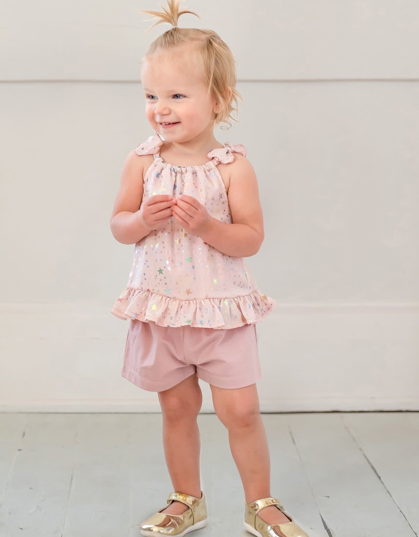 Isobella & Chloe Summer Sparkle Chiffon Top and Knit Short 2PC Set