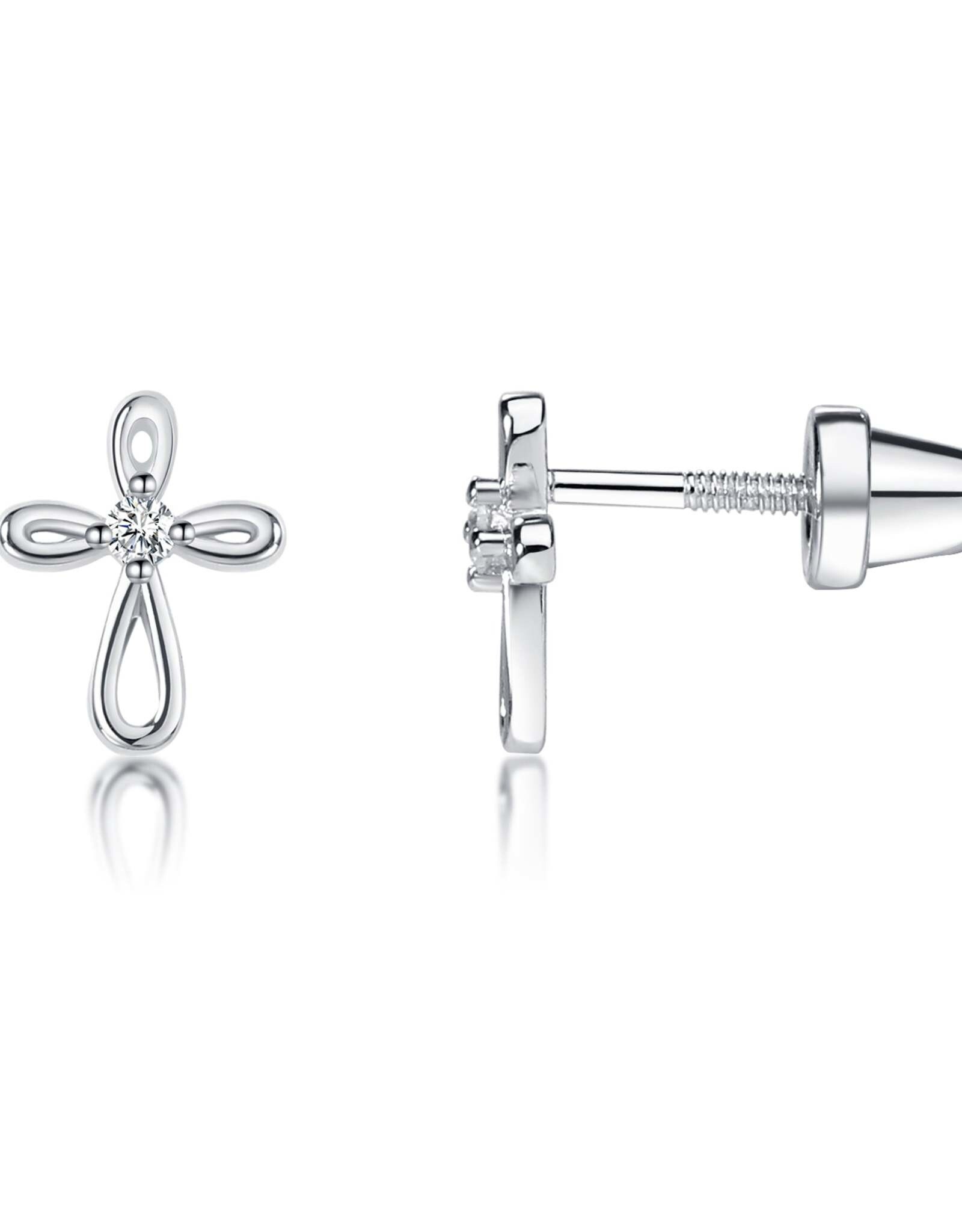 Cherished Moments Sterling Silver Open Infinity Cross Earring with Screw Back
