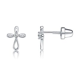 Cherished Moments Sterling Silver Open Infinity Cross Earring with Screw Back