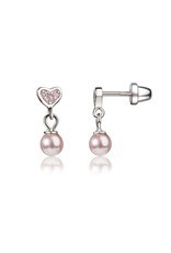 Cherished Moments Sterling Silver Earring with CZ Heart/Dangling Pink Pearl
