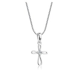 Cherished Moments Sterling Silver Open Infinity Cross Necklace with CZ Stone 14" Chain