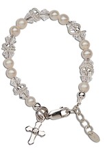 Cherished Moments Krista Sterling Silver and Freshwater Pearl Bracelet w/Cross and Twisted Rings