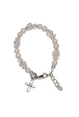 Cherished Moments Krista Sterling Silver and Freshwater Pearl Bracelet w/Cross and Twisted Rings