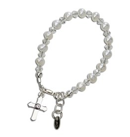 Cherished Moments Grace Silver Bracelet with Pearls & Crystals with Cross