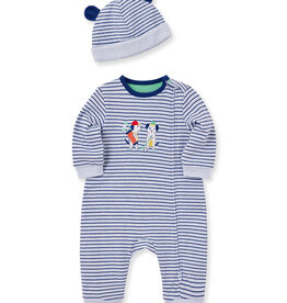 Little Me Putting Puppies Stripe ZIP Coverall & Hat