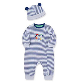Little Me Putting Puppies Stripe ZIP Coverall & Hat