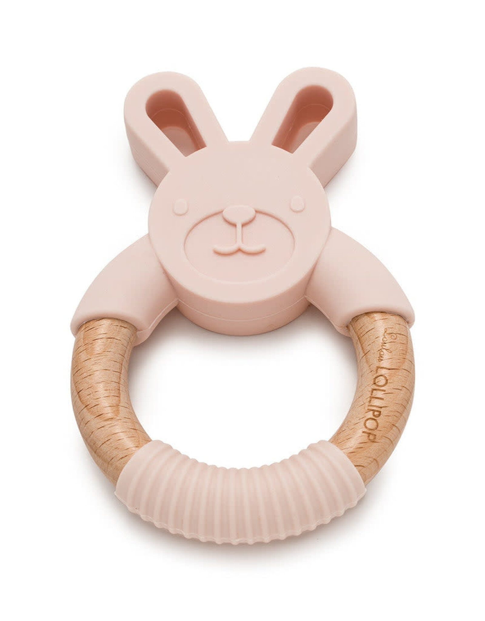 Loulou Lollipop Bunny Silicone and Wood Teething Ring - Blush Pink