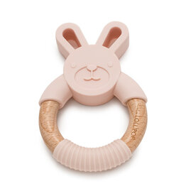 Loulou Lollipop Bunny Silicone and Wood Teething Ring - Blush Pink