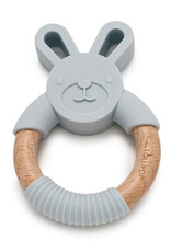 Loulou Lollipop Bunny Silicone and Wood Teething Ring - Light Grey