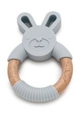 Loulou Lollipop Bunny Silicone and Wood Teething Ring - Light Grey